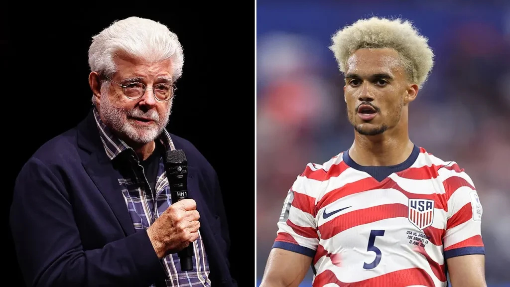 George Lucas seen at the USMNT World Cup opening match where a player known as 'Jedi' contributed to a 4-1 victory.