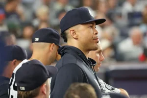 Giancarlo Stanton of the Yankees participates in live batting practice once more