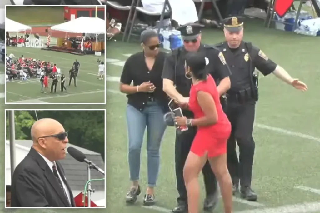 High school graduation in Massachusetts becomes chaotic as a mother launches a furious outburst at the mayor in front of the graduates.