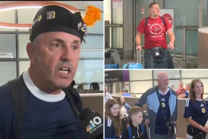Intoxicated Scots reach Boston to celebrate before the Haiti-Scotland World Cup game.