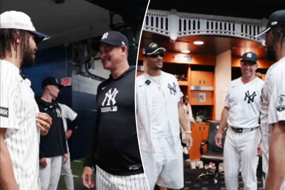 Jalen Brunson and Josh Hart recorded in a behind-the-scenes video at Yankee Stadium