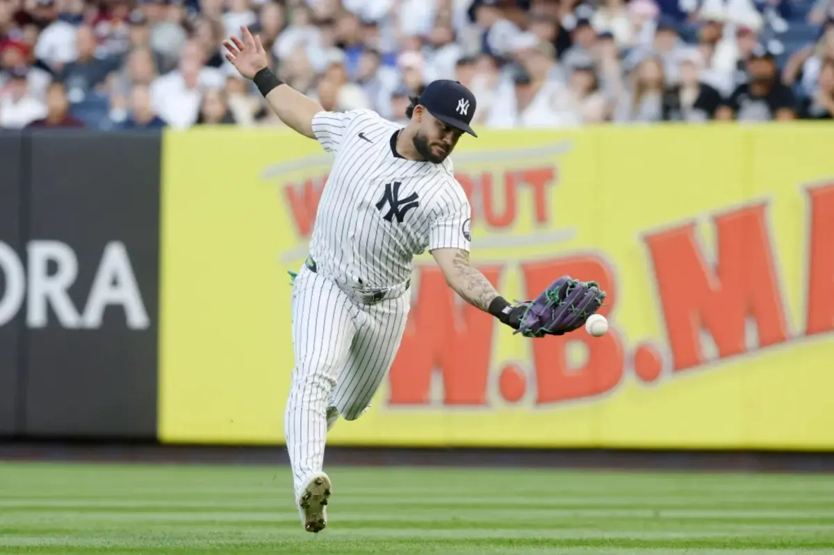 Jasson Dominguez of the Yankees is still 'a work in progress' in right field.