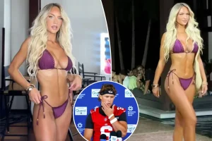 Jaxson Dart's girlfriend Marissa Ayers impresses in her first runway appearance at Miami Swim Week.