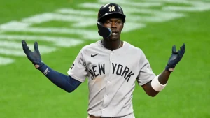 Jazz Chisholm of the Yankees shares his reasons for not wearing a cup after getting hit by a foul ball.