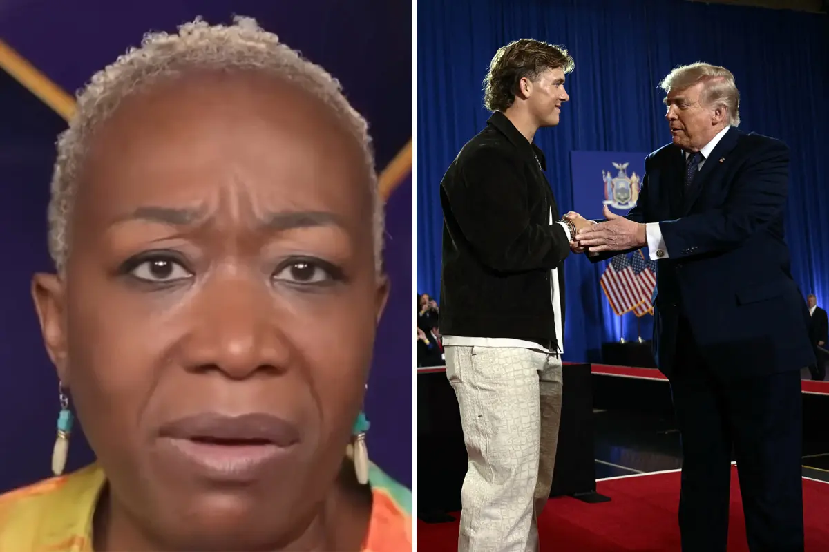 Joy Reid expresses her disconnection as a past Giants fan and criticizes Jaxson Dart as 'fool' following a Trump event.