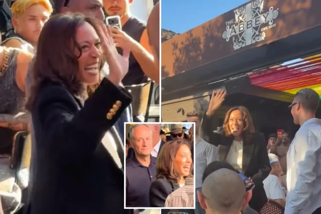 Kamala Harris makes a short return to the political scene at the famous LA gay bar The Abbey
