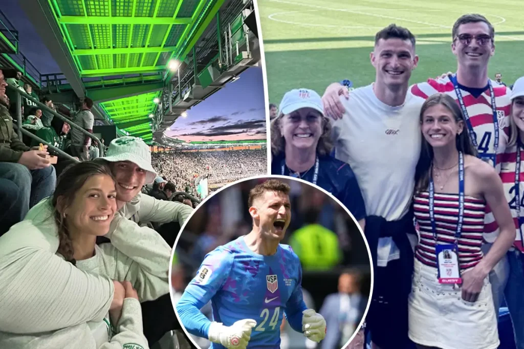 Kelsey, Matt Freese's girlfriend, honors USA World Cup victory in a patriotic outfit.
