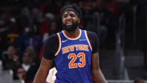 Knicks center Mitchell Robinson appears to be excited about playing Game 3 in front of President Trump.
