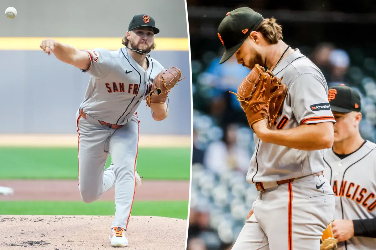 Landen Roupp of the Giants pitches despite back pain in defeat to the Brewers