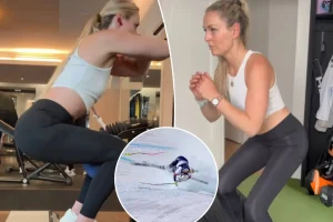 Lindsey Vonn returns to the gym without a brace just four months after severe leg injury