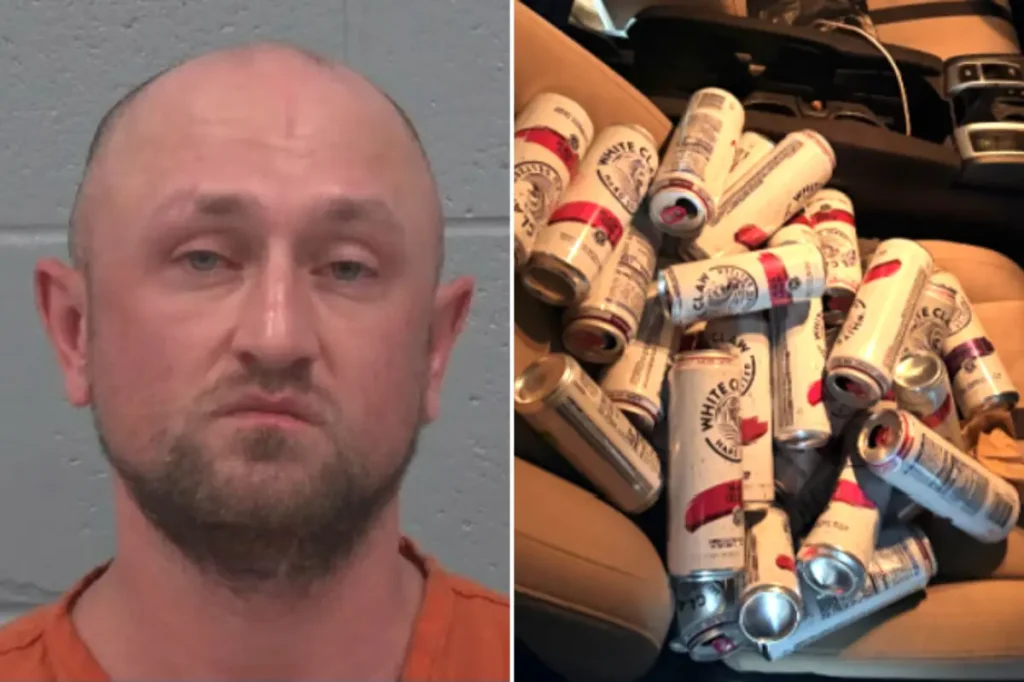 Man in Florida named Conor Parady taken into custody for DUI after officers reportedly discover 34 open containers of alcohol.