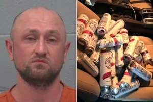Man in Florida named Conor Parady taken into custody for DUI after officers reportedly discover 34 open containers of alcohol.