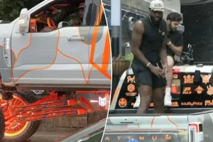 Mitchell Robinson cruising in customized truck at Knicks parade