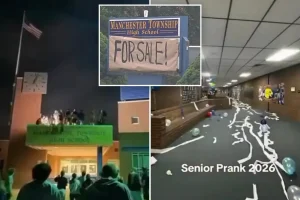 New Jersey students damage high school in chaotic senior prank