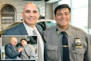 New NYPD recruit motivated to enlist because of a heroic detective who rescued him from a burning car accident.