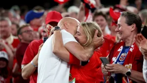 Norway coach's heartfelt interaction with his wife after the World Cup victory naturally brings attention to his attractive daughter.