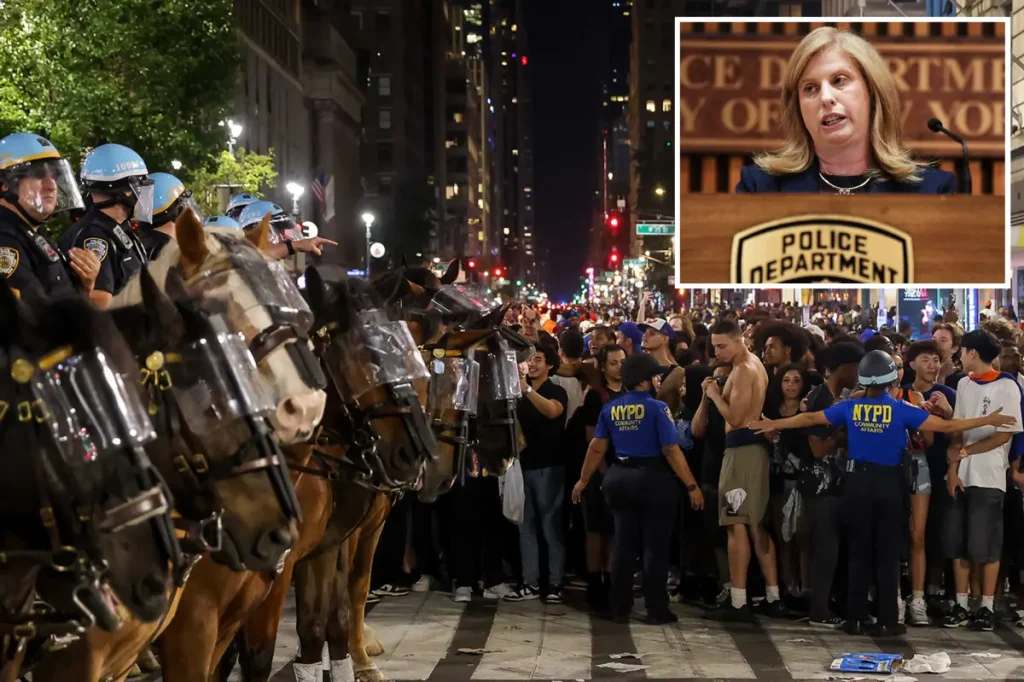 Police chief Jessica Tisch commends officers for their efforts during Knicks victory celebrations