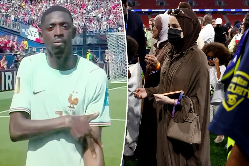 Rima, the wife of Ousmane Dembélé, celebrates the World Cup hat trick in France-Norway.