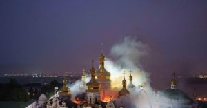 Russian drone attack kills 11 and engulfs historic Kyiv cathedral in flames.