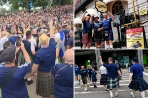 Scottish soccer fans in Boston for the World Cup are delighting the city with their joyful pub atmosphere, kilts, and bagpipes.