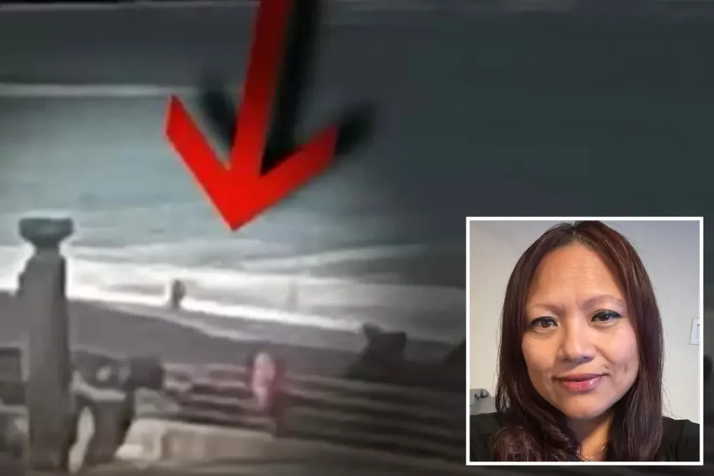 Shocking footage shows California woman being pulled into the ocean by a sneaker wave in Pacifica.