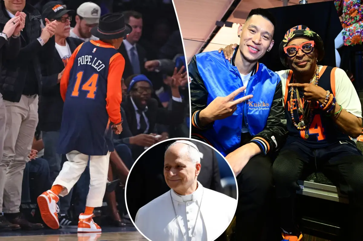 Spike Lee dons a personalized Pope Leo Knicks jersey at NBA Finals Game 3