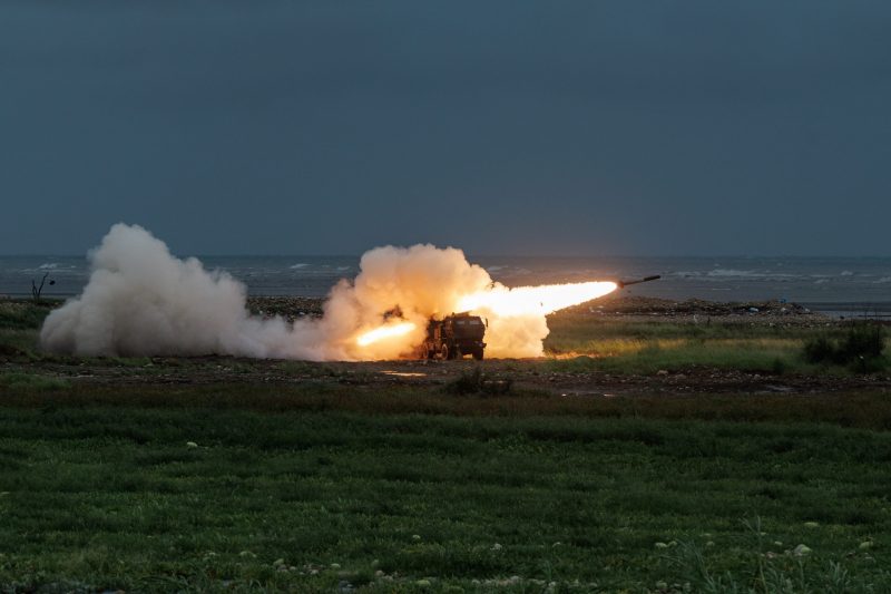 Taiwan’s armed forces set up new U.S.-supplied High Mobility Artillery Rocket System.