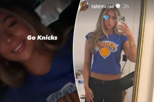 Tate McRae is getting into the Knicks spirit with photos from her Game 1 celebration.