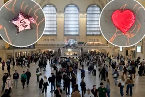 The tale of the enigmatic balloons drifting in Grand Central Station.