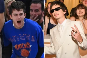 Timothée Chalamet takes a jab at the Oscars while honoring the Knicks' NBA championship.