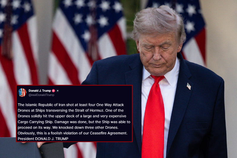 Trump: Iran made a reckless breach of the ceasefire after a series of drone attacks on commercial shipping in the Strait of Hormuz