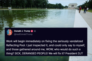 Trump announces that work will start right away on the Lincoln Memorial Reflecting Pool
