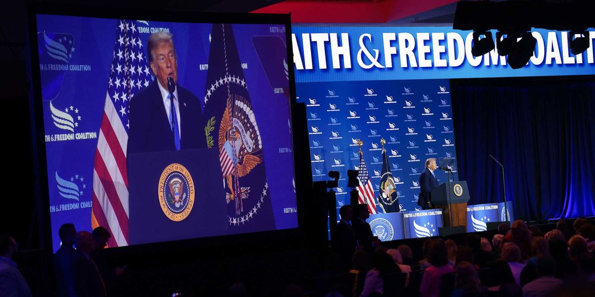 Trump criticizes 'godless Communists' who are taking over the Democratic party.