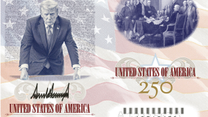 Trump introduces a new design for US passports that includes his image and signature.