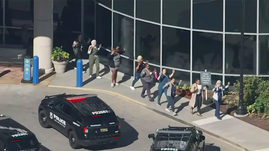 Two individuals were shot at a hospital in Wilmington, Delaware while authorities look for the shooter.