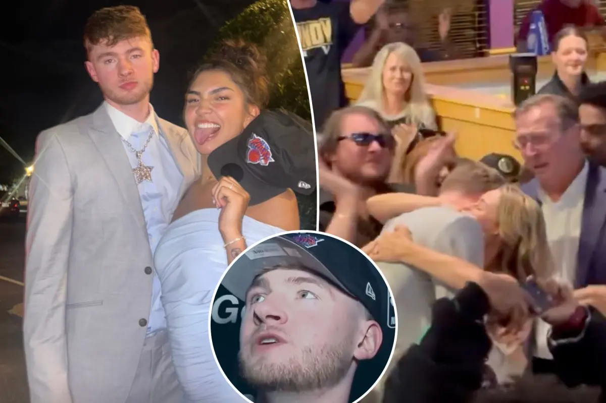 Tyler Nickel shares a heartfelt moment with family and girlfriend after being selected by the Knicks.