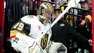 Vegas Golden Knights goalie Carter Hart refers to Hurricanes fans' 'no means no' chants as 'just noise'