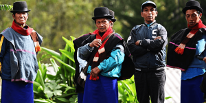 Video shows Colombian tribes clashing with stones and sticks over an ancient conflict.