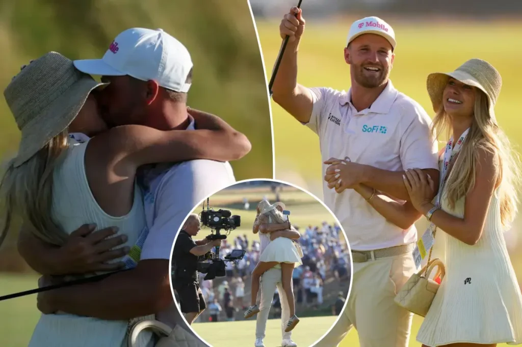 Wyndham Clark embraces girlfriend Emily Tanner after his victory at the US Open