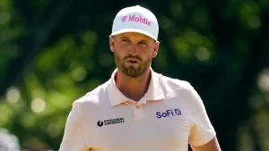 Wyndham Clark pokes fun at the Canadian Open audience by wearing a Jack Hughes Team USA jersey.