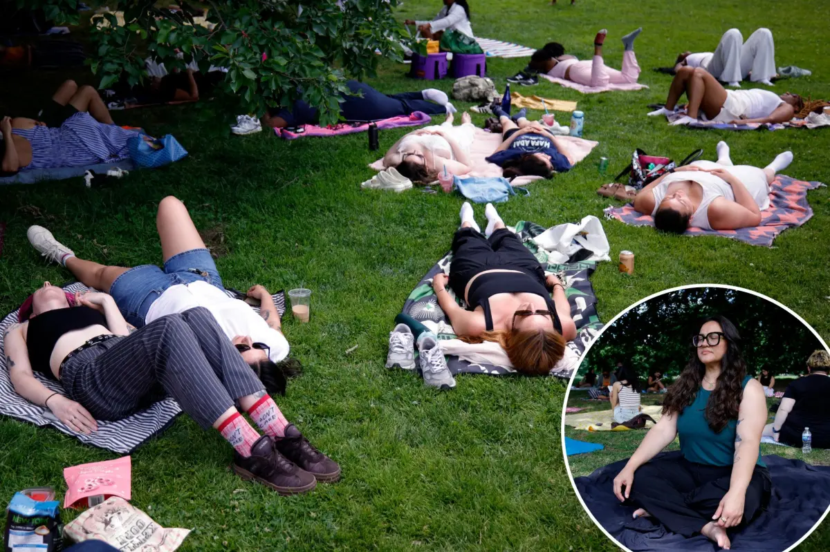 Young New Yorkers in Gen Z participate in a complimentary 'rest club' in NYC