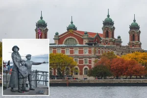 Descendants of the first immigrant at Ellis Island commemorate the American Dream