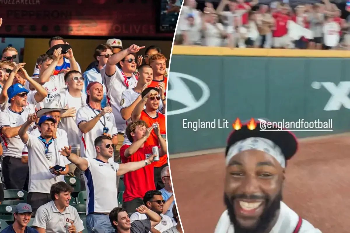 England World Cup supporters cheer for Michael Harris at Braves game