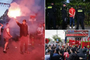 Fans of the FIFA World Cup confront police in The Hague after Morocco surprises the Netherlands.