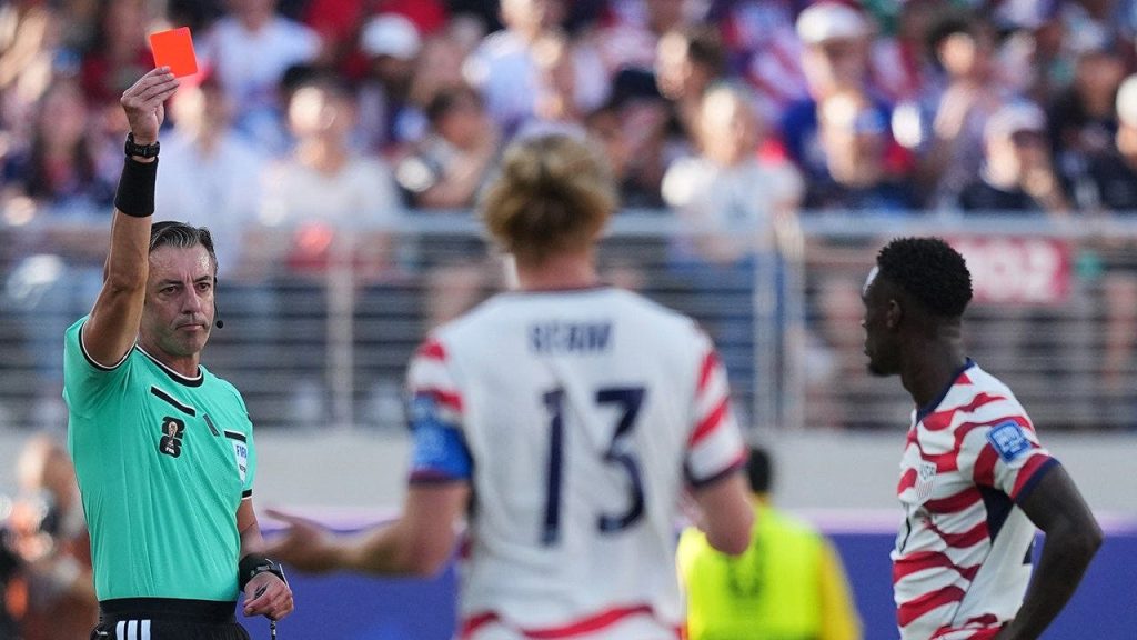 Folarin Balogun from the USA speaks out against referee's red card decision in his first remarks after the disputed call
