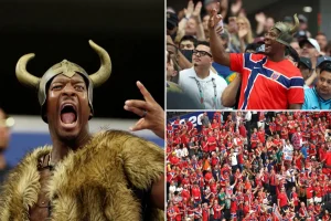 Giants backup quarterback Jameis Winston attends Norway World Cup game dressed as a Viking.