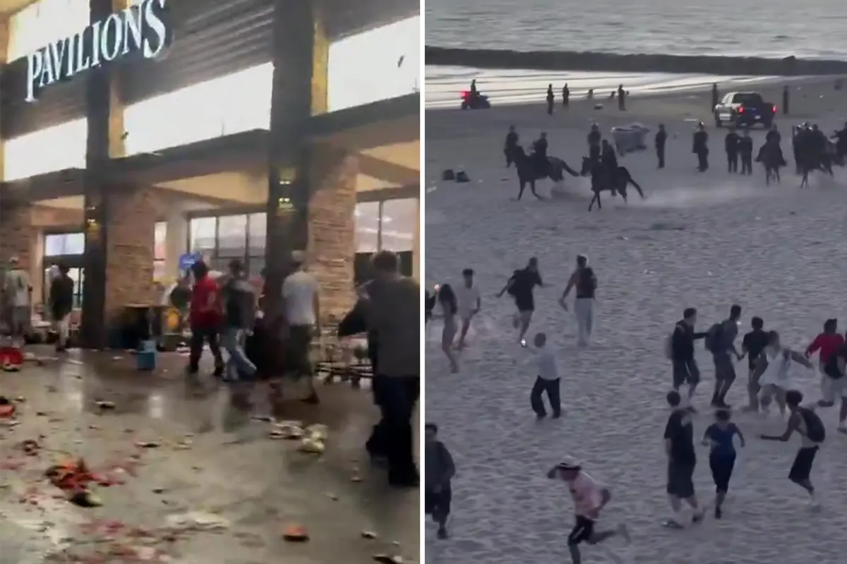 July Fourth turmoil in California: Stores robbed, police horses charge, fires break out