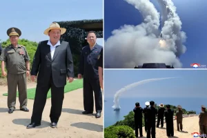 Kim Jong Un spotted watching weapon tests from a new North Korean naval destroyer