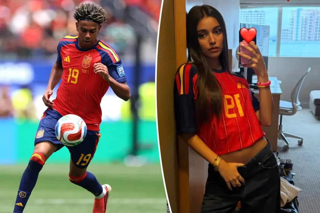 Lamine Yamal's girlfriend Ines Garcia sports a Spain jersey for the Austria World Cup match.
