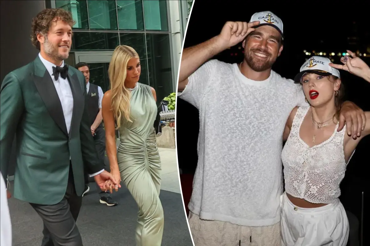 Matt Stafford's wife modeled the wedding dress worn by Taylor Swift for Travis Kelce.